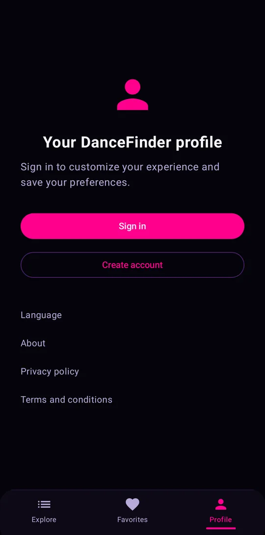 Guest profile with sign in and create account options